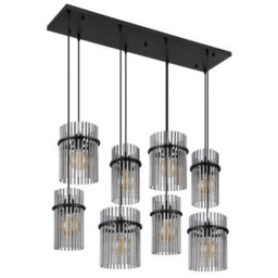 Luminosa Lighting Luminosa Gorley Cluster Pendant Ceiling Light Matt Black Smoke Glass Shade 8X E27 - thumbnail 2