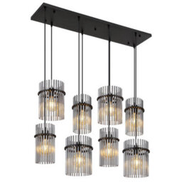 Luminosa Lighting Luminosa Gorley Cluster Pendant Ceiling Light Matt Black Smoke Glass Shade 8X E27 - thumbnail 1