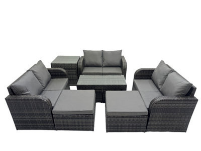 Fimous 3 Seater Sofa Reclining Chair Coffee Table Set Rattan Garden Furniture Set With Side Table 2 Big Footstools Dark Grey Mixed - image 1
