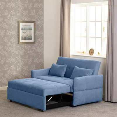 Seconique Chelsea Sofa Bed Metal Pull Out In Blue Fabric With Cushions - image 1