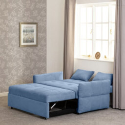 Seconique Chelsea Sofa Bed Metal Pull Out In Blue Fabric With Cushions - thumbnail 3