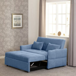 Seconique Chelsea Sofa Bed Metal Pull Out In Blue Fabric With Cushions