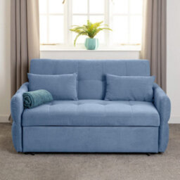 Seconique Chelsea Sofa Bed Metal Pull Out In Blue Fabric With Cushions - thumbnail 2
