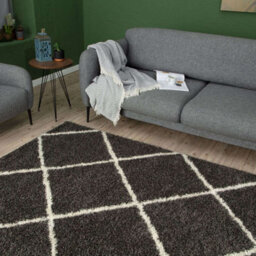The Rugs Moroccan Shaggy Rugs And Runners Soft Fluffy Diamond Design High Pile Dark Grey And Ivory Living Room Kitchen Hallway 540 - thumbnail 7