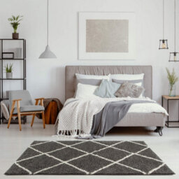 The Rugs Moroccan Shaggy Rugs And Runners Soft Fluffy Diamond Design High Pile Dark Grey And Ivory Living Room Kitchen Hallway 540 - thumbnail 5