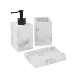 GoodHome Elland Matt White, Grey Marble Effect Polyresin Freestanding Soap Dispenser - thumbnail 2