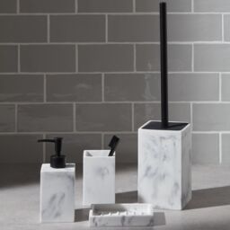 GoodHome Elland Matt White, Grey Marble Effect Polyresin Freestanding Soap Dispenser - thumbnail 4