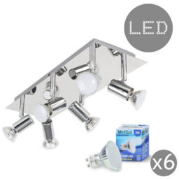 Valuelights Consul Silver Ceiling Bar Spotlight Includes 6 X Gu10 Led Warm White 3000K Bulbs