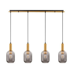 Luminosa Lighting Luminosa Maho Bar Pendant Ceiling Light Smokey, Brass Gold E27 4X12W