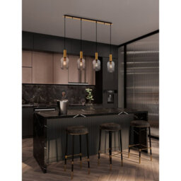 Luminosa Lighting Luminosa Maho Bar Pendant Ceiling Light Smokey, Brass Gold E27 4X12W - thumbnail 2