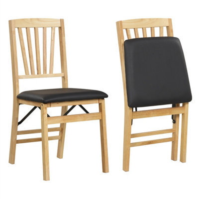 Set Of 2 Folding Dining Chairs With Padded Seats Rubber Wood Frame Black - image 1