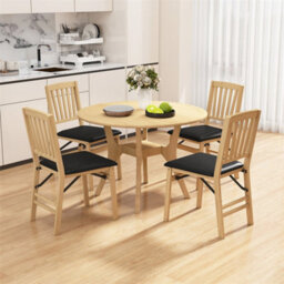 Set Of 2 Folding Dining Chairs With Padded Seats Rubber Wood Frame Black - thumbnail 6