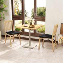 Set Of 2 Folding Dining Chairs With Padded Seats Rubber Wood Frame Black - thumbnail 5
