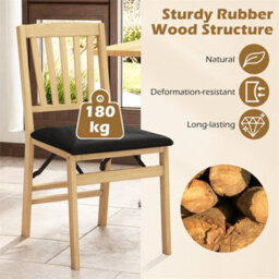Set Of 2 Folding Dining Chairs With Padded Seats Rubber Wood Frame Black - thumbnail 4