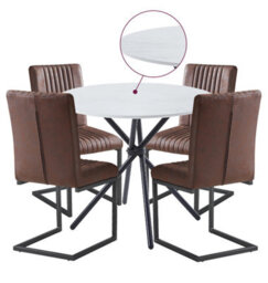 Hallowood Furniture Cullompton Small Round Marble Effect Dining Table 90Cm With 4 Brown Leather Effect Chairs - thumbnail 8