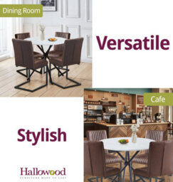 Hallowood Furniture Cullompton Small Round Marble Effect Dining Table 90Cm With 4 Brown Leather Effect Chairs - thumbnail 6