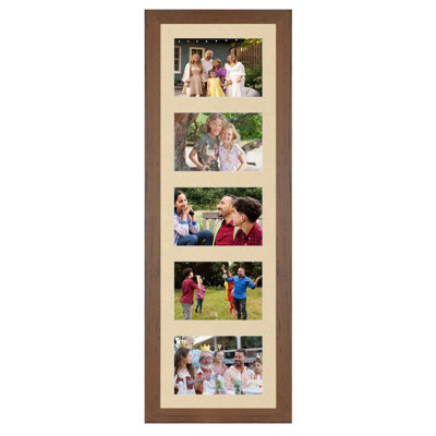 AK Frames 26X8 Walnut Modern Multi Photo Frame With Ivory Mount - Holds 5 Apertures (5X) 6X4 Photos - image 1