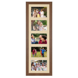 AK Frames 26X8 Walnut Modern Multi Photo Frame With Ivory Mount - Holds 5 Apertures (5X) 6X4 Photos - thumbnail 1