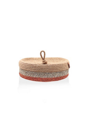 Rozi Jute Handwoven Storage Basket With Lid - Orange And Grey - image 1