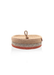 Rozi Jute Handwoven Storage Basket With Lid - Orange And Grey