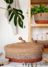 Rozi Jute Handwoven Storage Basket With Lid - Orange And Grey - thumbnail 2