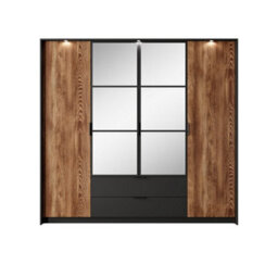 Arte Milton Contemporary 4 Mirrored Hinged Door Wardrobe 9 Shelves 2 Drawers 1 Rail Chestnut Wood Effect (H)2020mm (W)2000mm (D)570mm - thumbnail 4