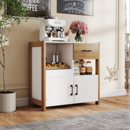 Gainoom Kitchen White Storage Cabinet Modern Farmhouse Coffee Bar Cabinet Buffet Sideboard - thumbnail 5