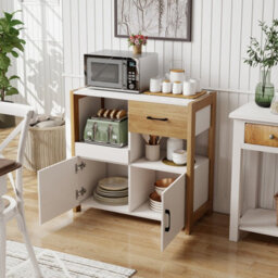Gainoom Kitchen White Storage Cabinet Modern Farmhouse Coffee Bar Cabinet Buffet Sideboard - thumbnail 4