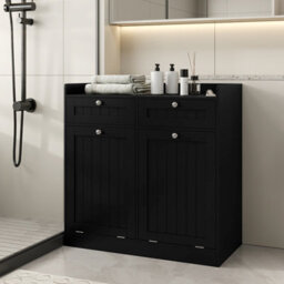 Gainoom Black Double Tilt-Out Laundry Hamper Cabinet Freestanding Bathroom Storage Organizer - thumbnail 3