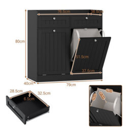Gainoom Black Double Tilt-Out Laundry Hamper Cabinet Freestanding Bathroom Storage Organizer - thumbnail 2