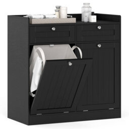 Gainoom Black Double Tilt-Out Laundry Hamper Cabinet Freestanding Bathroom Storage Organizer