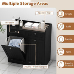 Gainoom Black Double Tilt-Out Laundry Hamper Cabinet Freestanding Bathroom Storage Organizer - thumbnail 6