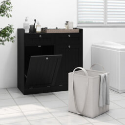 Gainoom Black Double Tilt-Out Laundry Hamper Cabinet Freestanding Bathroom Storage Organizer - thumbnail 4