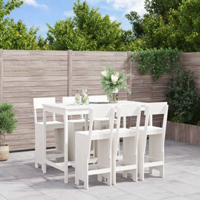 Berkfield 7 Piece Garden Bar Set White Solid Wood Pine - image 1