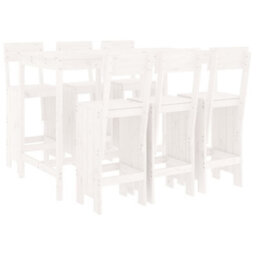 Berkfield 7 Piece Garden Bar Set White Solid Wood Pine - thumbnail 2