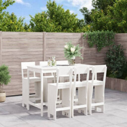 Berkfield 7 Piece Garden Bar Set White Solid Wood Pine - thumbnail 1