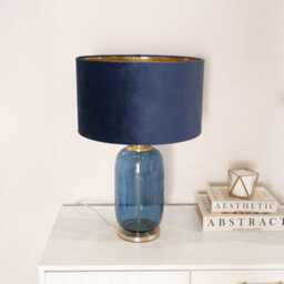 Valuelights Leigh Navy Blue And Gold Glass Table Lamp With Navy Velvet And Gold Inner Shade - thumbnail 3