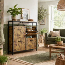 Wyld Haus Vebael Rustic Brown Shoe Cabinet With 4 Flip Drawers, Adjustable Shelves And Top Shelf - Slim 23.8Cm Depth - thumbnail 1