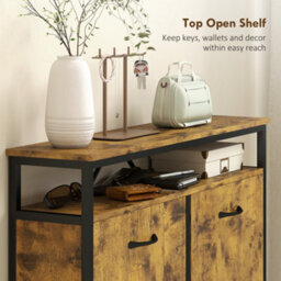 Wyld Haus Vebael Rustic Brown Shoe Cabinet With 4 Flip Drawers, Adjustable Shelves And Top Shelf - Slim 23.8Cm Depth - thumbnail 4