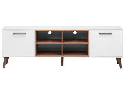 Beliani Aura Tv Stand White And Dark Brown - Fits 78-Inch Tvs, 2 Cabinets, Cable Management - W180 X D40 X H60Cm - image 1