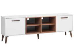 Beliani Aura Tv Stand White And Dark Brown - Fits 78-Inch Tvs, 2 Cabinets, Cable Management - W180 X D40 X H60Cm - thumbnail 3