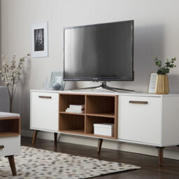 Beliani Aura Tv Stand White And Dark Brown - Fits 78-Inch Tvs, 2 Cabinets, Cable Management - W180 X D40 X H60Cm - thumbnail 2