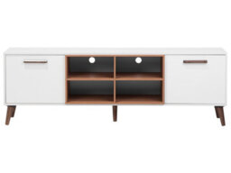 Beliani Aura Tv Stand White And Dark Brown - Fits 78-Inch Tvs, 2 Cabinets, Cable Management - W180 X D40 X H60Cm - thumbnail 1