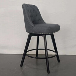 Set Of 2 Linen Fabric Swivel Bar Stools With Button Tufted Back - Grey - thumbnail 6
