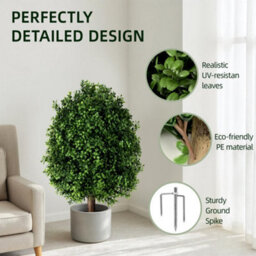 Amorly 65Cm Artificial Boxwood Topiary Shrubs, Fake Evergreen Ball Trees With Ground Spike, Faux Greenery Decor For Indoor, Garden, Yard - thumbnail 5