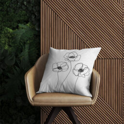 Warren Reed Designer Monochrome Line Drawn Poppies Outdoor Cushion 45Cm X 45Cm - thumbnail 2