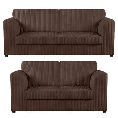 Furnishings For Less UK Luxor Jumbo Cord 3 + 2 Fabric Sofa Suite - Fullback Chocolate - image 1