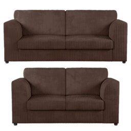 Furnishings For Less UK Luxor Jumbo Cord 3 + 2 Fabric Sofa Suite - Fullback Chocolate - thumbnail 1