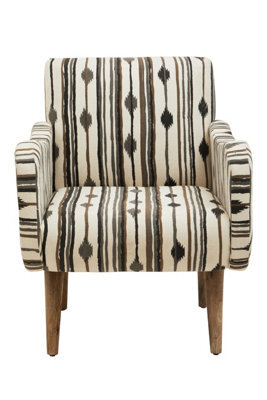 Orsina Armchair With Straight Arms, Handwoven Black And White Cotton Upholstery, Mango Wood Legs - image 1