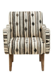 Orsina Armchair With Straight Arms, Handwoven Black And White Cotton Upholstery,  Mango Wood Legs